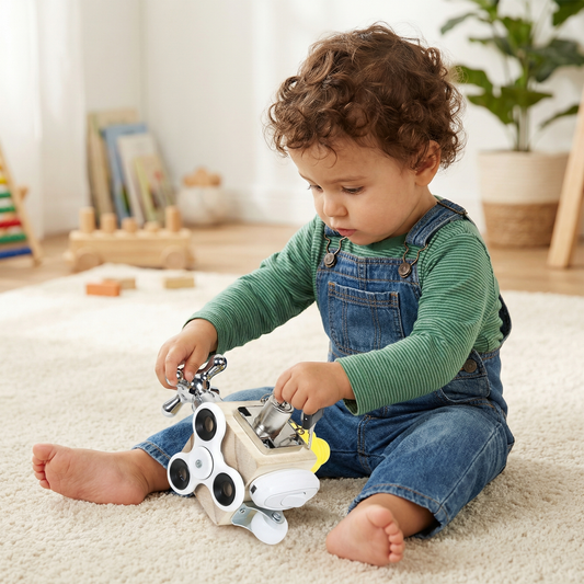 Cubo de actividades de madera para niños pequeños ⎜ Juguete educativo para la motricidad fina y el aprendizaje sensorial temprano