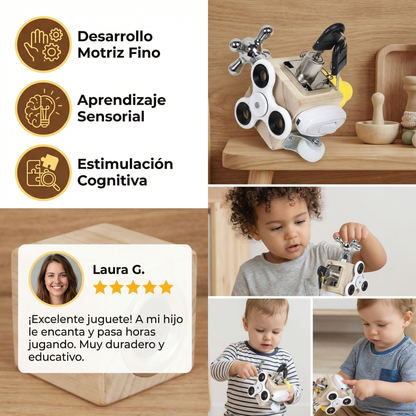 Cubo de actividades de madera para niños pequeños ⎜ Juguete educativo para la motricidad fina y el aprendizaje sensorial temprano