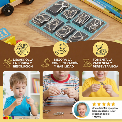 Juego de anillos de rompecabezas de metal ⎜ Juego de lógica rompecabezas para niños y adultos con múltiples desafíos de desbloqueo