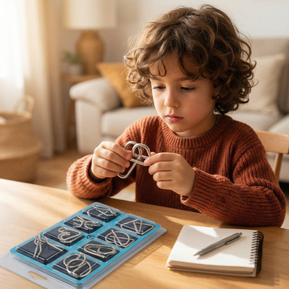 Juego de anillos de rompecabezas de metal ⎜ Juego de lógica rompecabezas para niños y adultos con múltiples desafíos de desbloqueo