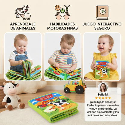 Libro educativo de cuentos de granja para niños pequeños | Libro de actividades de fieltro suave para el aprendizaje de animales y habilidades motoras finas