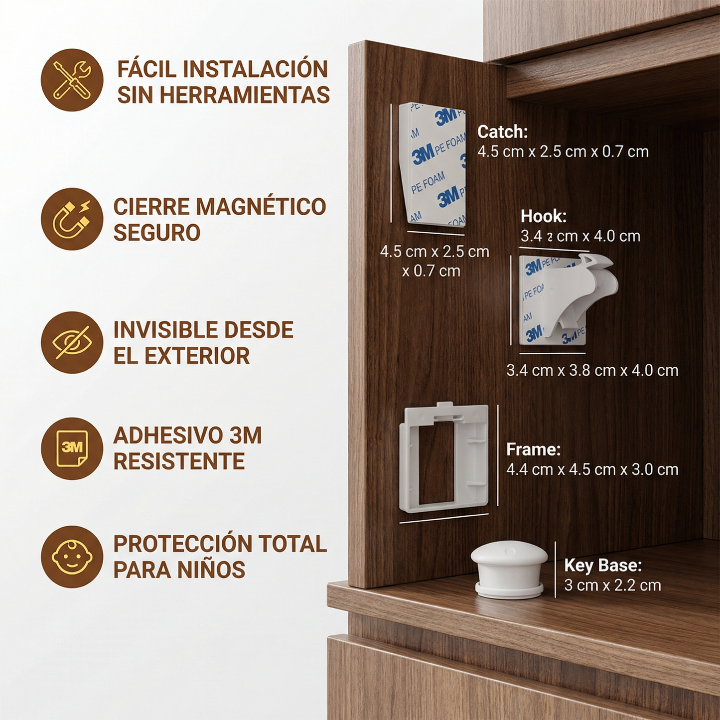 Juego de cierres magnéticos de seguridad infantil para armarios y puertas