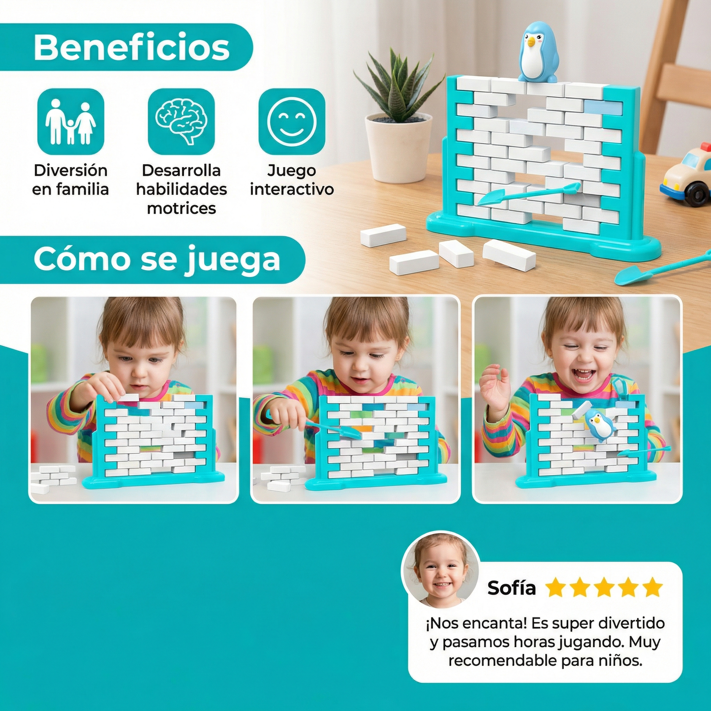 Juego familiar de equilibrio pared de hielo pingüino