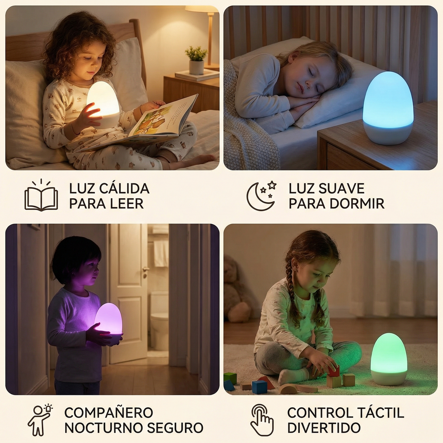Luz nocturna LED con forma de huevo de silicona