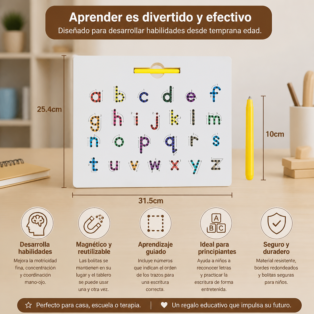 Tablero Educativo de Escritura con Bolas Magnéticas