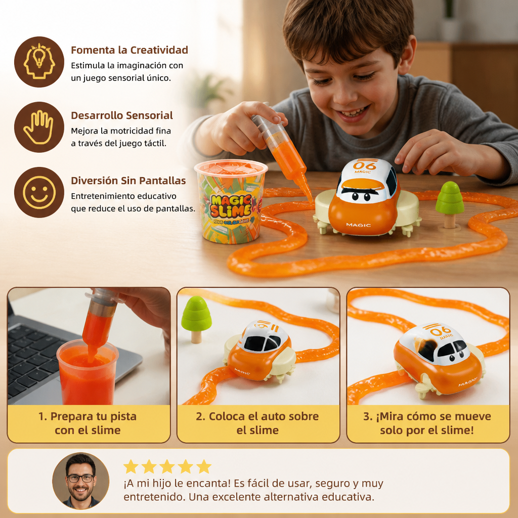 Set de Pista de Carreras de Slime Mágico – Aventura DIY con Coche Eléctrico