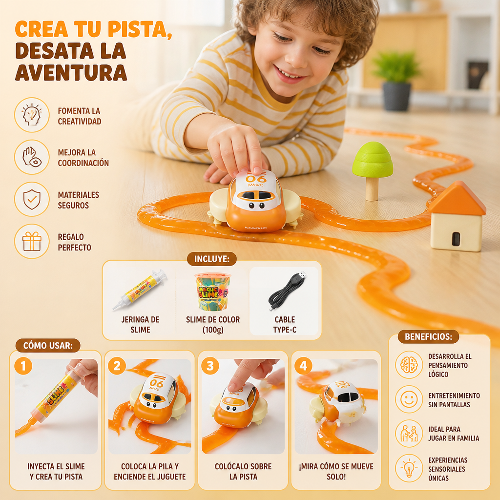 Set de Pista de Carreras de Slime Mágico – Aventura DIY con Coche Eléctrico
