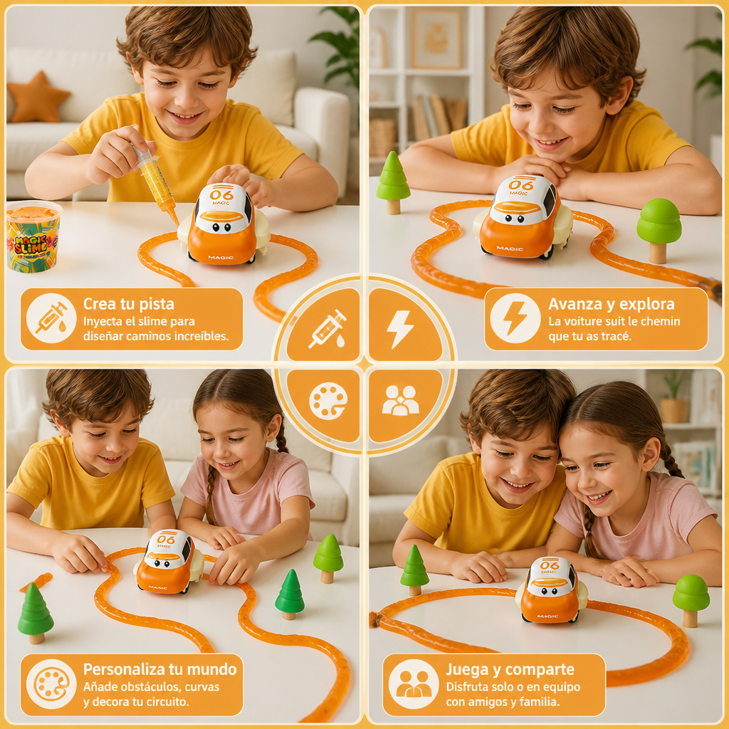Set de Pista de Carreras de Slime Mágico – Aventura DIY con Coche Eléctrico