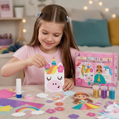 Caja de Manualidades de Papel para Niños – 20 Proyectos DIY Fáciles para Niños de 3 a 10 Años con Barra de Pegamento, Cinta y Sobres
