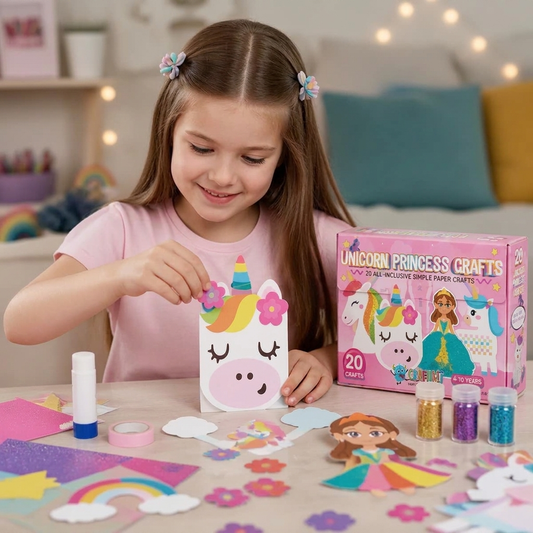 Caja de Manualidades de Papel para Niños – 20 Proyectos DIY Fáciles para Niños de 3 a 10 Años con Barra de Pegamento, Cinta y Sobres
