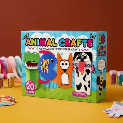 Caja de Manualidades de Papel para Niños – 20 Proyectos DIY Fáciles para Niños de 3 a 10 Años con Barra de Pegamento, Cinta y Sobres