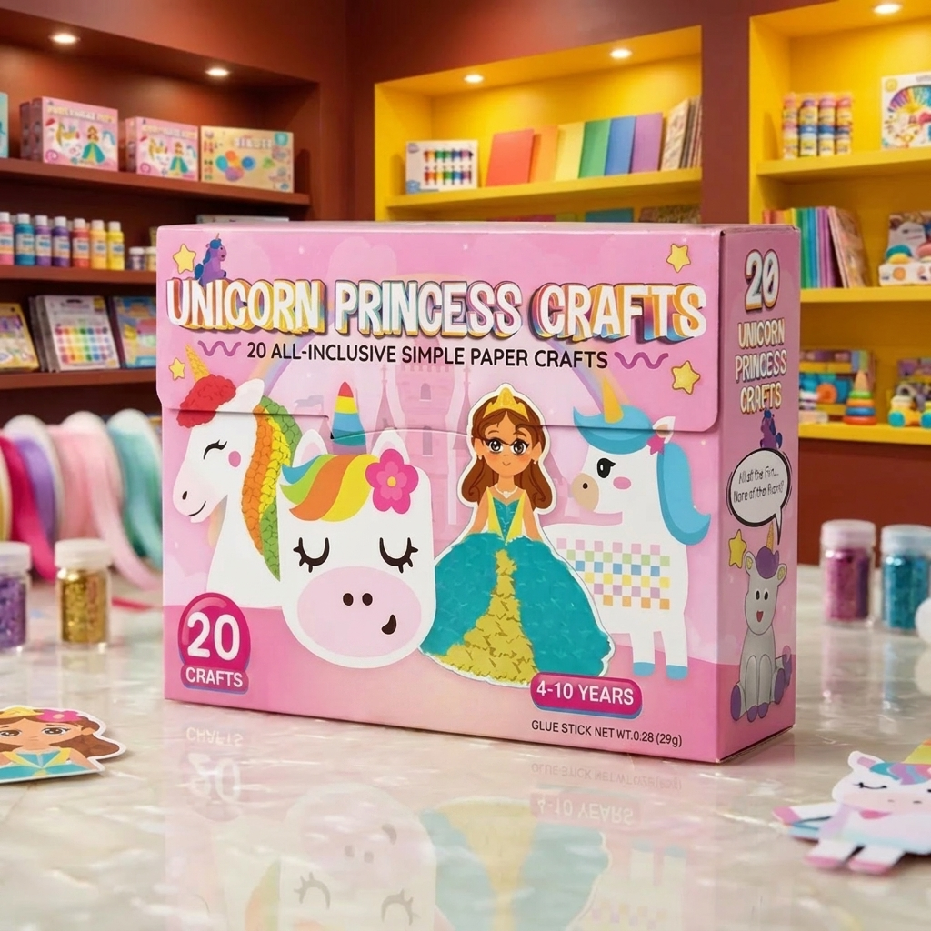 Caja de Manualidades de Papel para Niños – 20 Proyectos DIY Fáciles para Niños de 3 a 10 Años con Barra de Pegamento, Cinta y Sobres