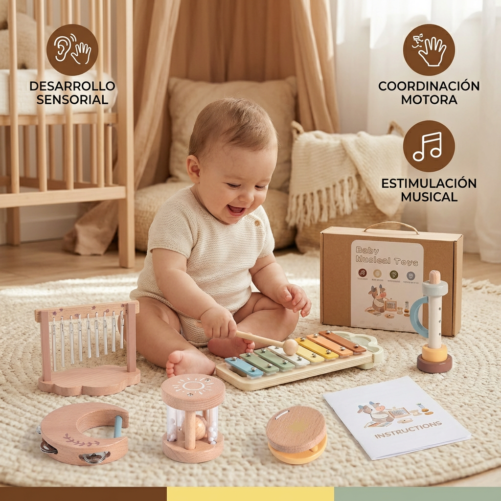 Set musical de madera para bebé – juguete musical y sonoro sensorial de 6 piezas