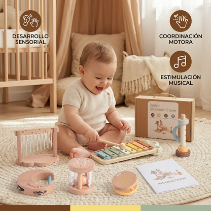 Set musical de madera para bebé – juguete musical y sonoro sensorial de 6 piezas