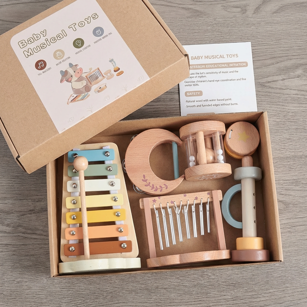 Set musical de madera para bebé – juguete musical y sonoro sensorial de 6 piezas