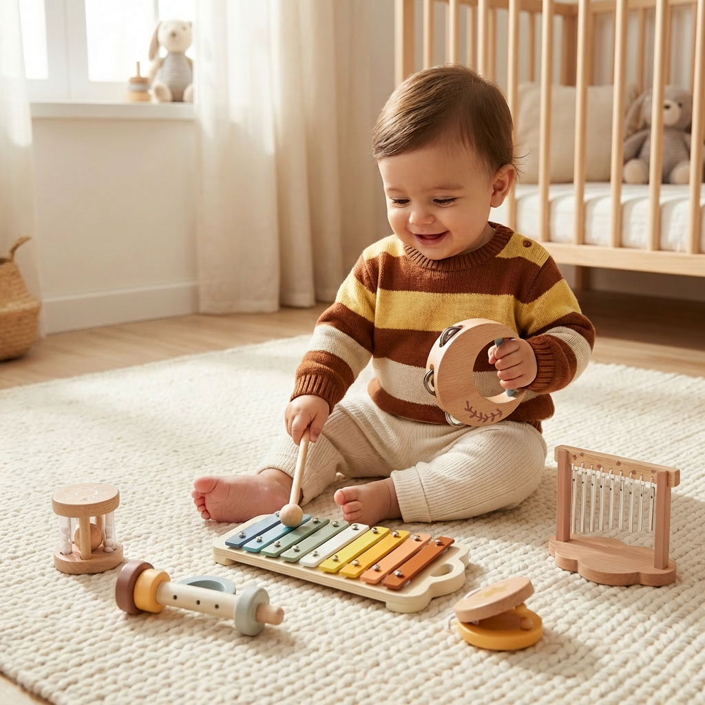 Set musical de madera para bebé – juguete musical y sonoro sensorial de 6 piezas