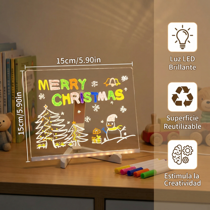 Pizarra de dibujo de escritura con LED para niños | Superficie reutilizable con luz para notas creativas, arte y aprendizaje