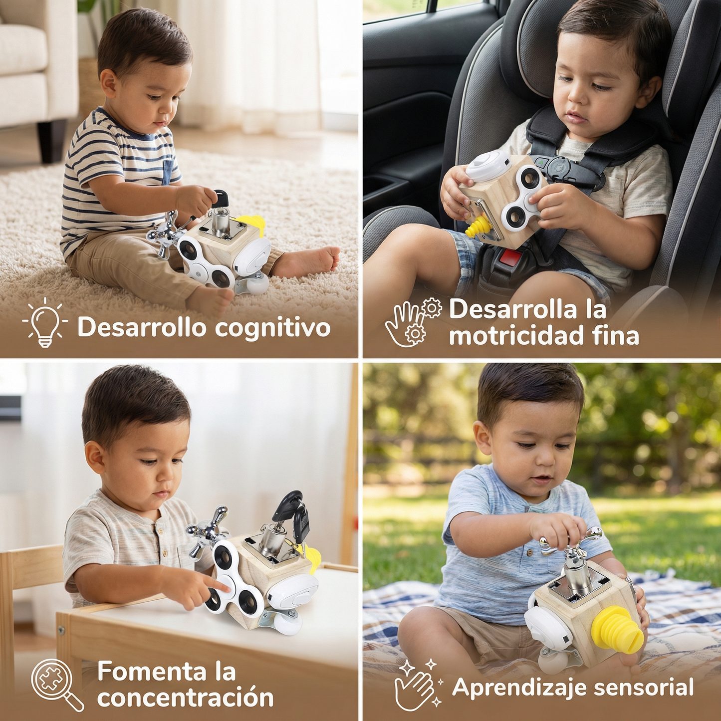 Cubo de actividades de madera para niños pequeños ⎜ Juguete educativo para la motricidad fina y el aprendizaje sensorial temprano