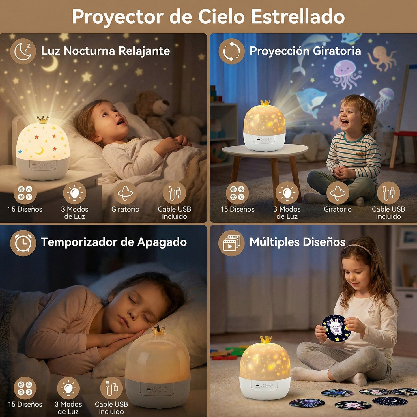 Proyector de cielo estrellado, lámpara nocturna ⎜ Lámpara LED giratoria