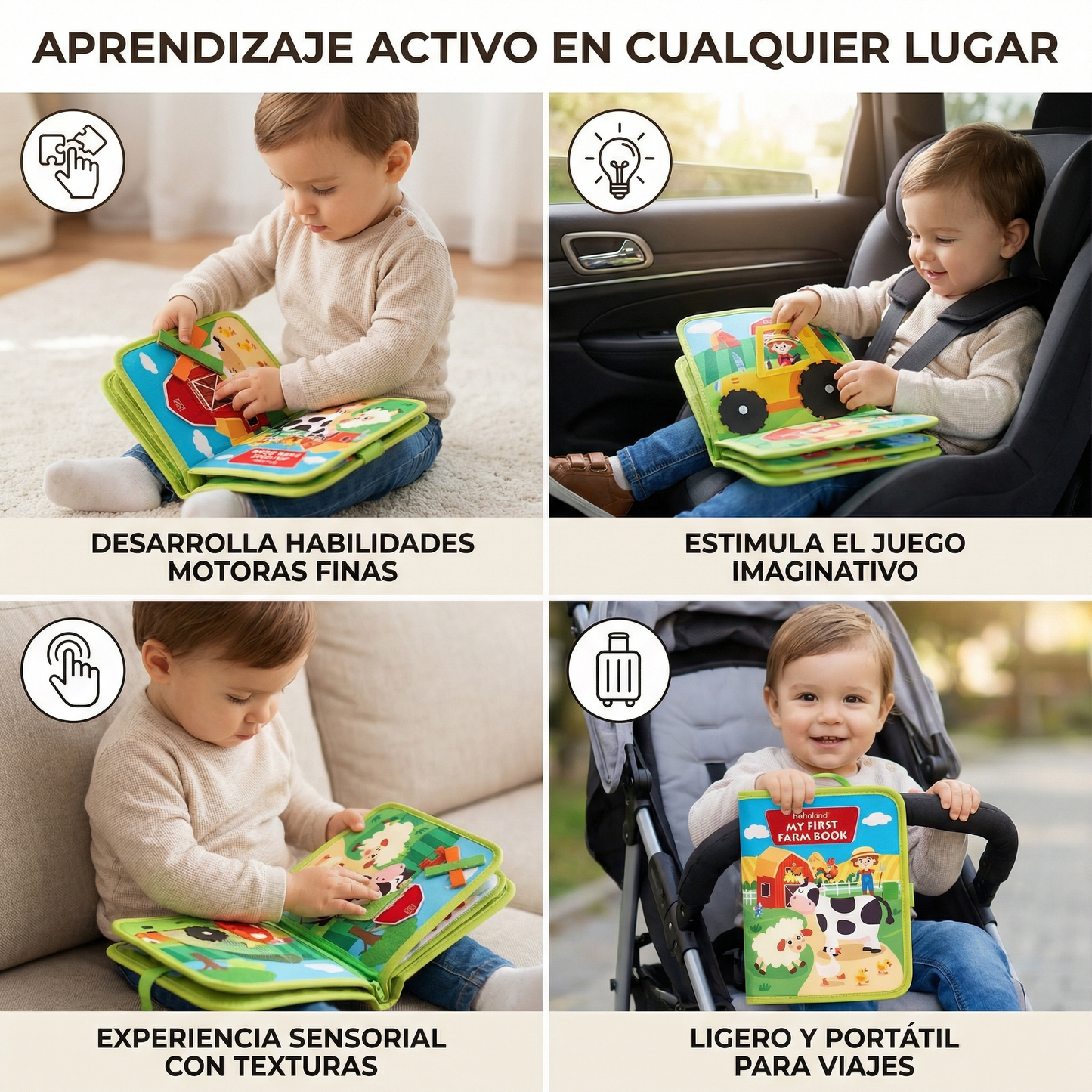 Libro educativo de cuentos de granja para niños pequeños | Libro de actividades de fieltro suave para el aprendizaje de animales y habilidades motoras finas