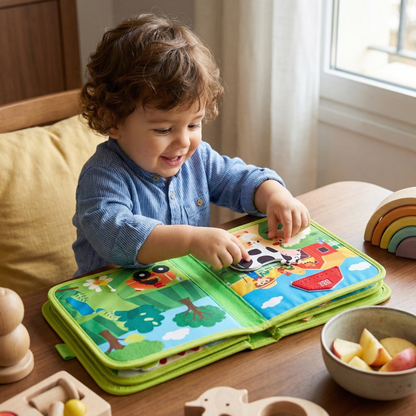 Libro educativo de cuentos de granja para niños pequeños | Libro de actividades de fieltro suave para el aprendizaje de animales y habilidades motoras finas