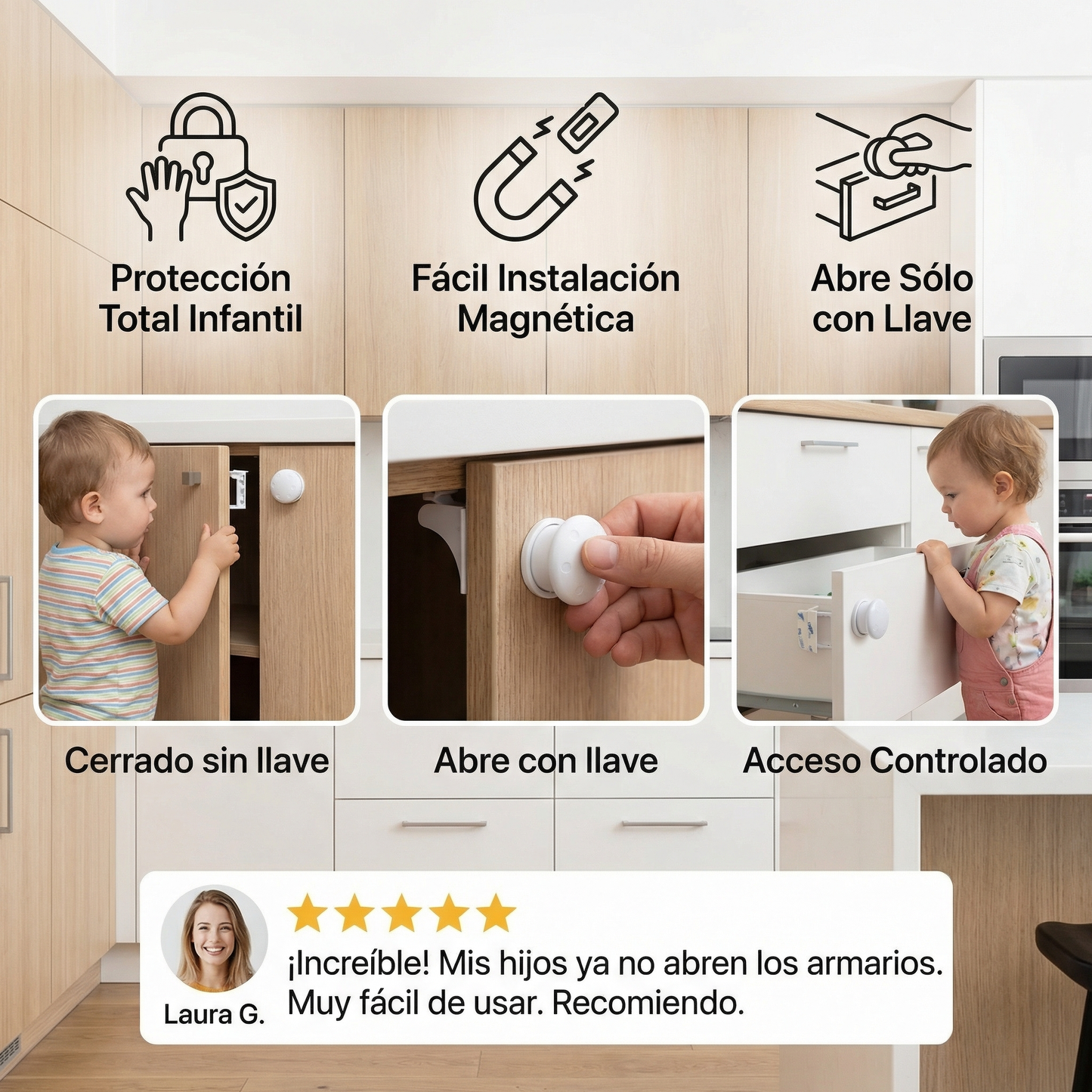 Juego de cierres magnéticos de seguridad infantil para armarios y puertas