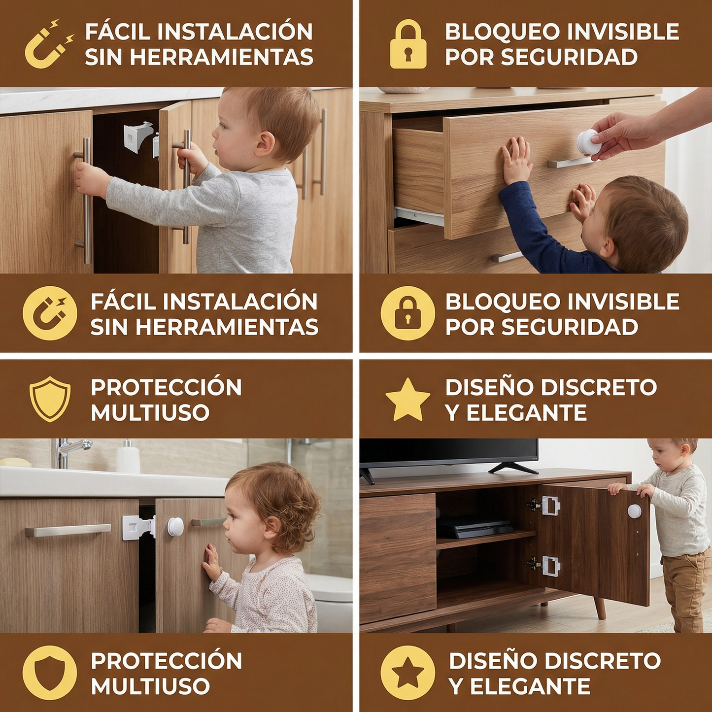 Juego de cierres magnéticos de seguridad infantil para armarios y puertas