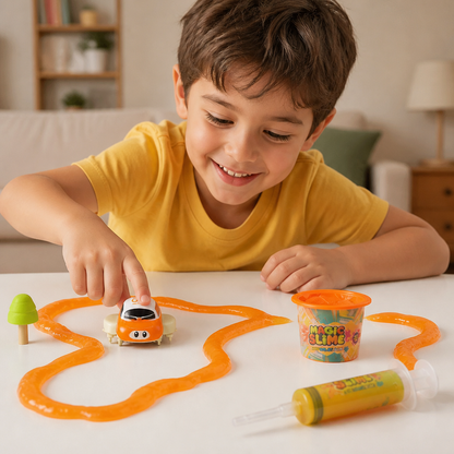 Set de Pista de Carreras de Slime Mágico – Aventura DIY con Coche Eléctrico