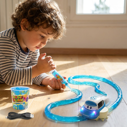 Set de Pista de Carreras de Slime Mágico – Aventura DIY con Coche Eléctrico