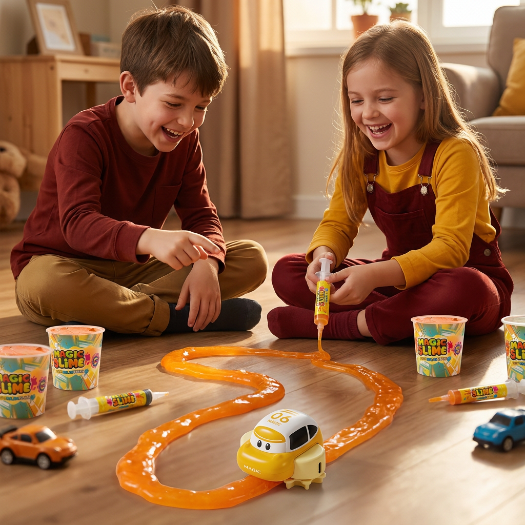 Set de Pista de Carreras de Slime Mágico – Aventura DIY con Coche Eléctrico