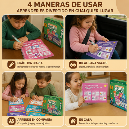 Cuadernos De Ejercicios De Escritura Reutilizables Con Ranuras Para Niños – Set De 6 Piezas Para Repasar Y Escribir