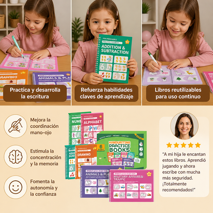 Cuadernos De Ejercicios De Escritura Reutilizables Con Ranuras Para Niños – Set De 6 Piezas Para Repasar Y Escribir