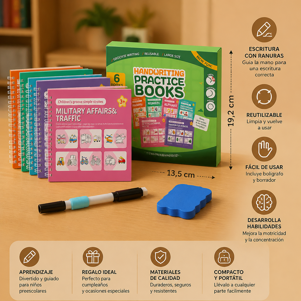 Cuadernos De Ejercicios De Escritura Reutilizables Con Ranuras Para Niños – Set De 6 Piezas Para Repasar Y Escribir