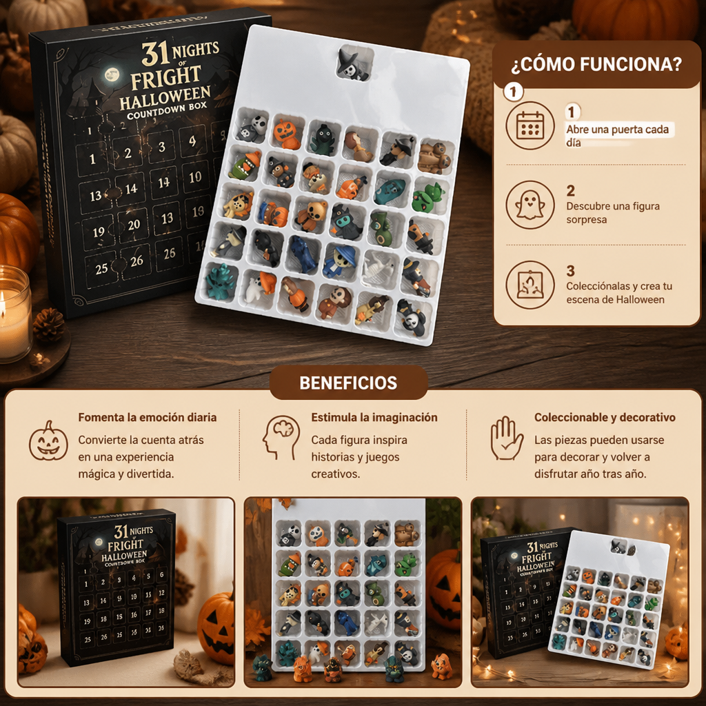Calendario de cuenta atrás de Halloween con mini figuras sorpresa espeluznantes y colgantes