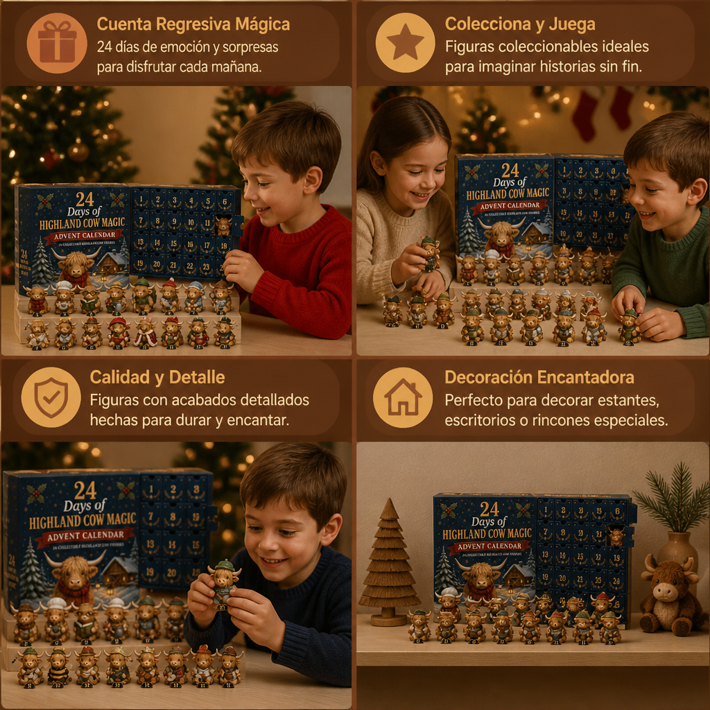 Calendario de Adviento de 24 días con mini figuras coleccionables de vacas Highland