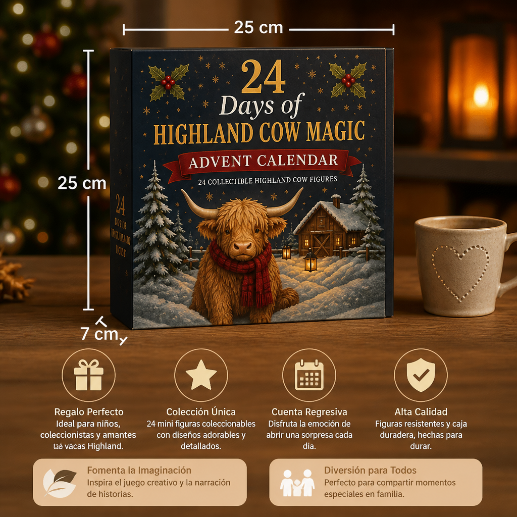 Calendario de Adviento de 24 días con mini figuras coleccionables de vacas Highland