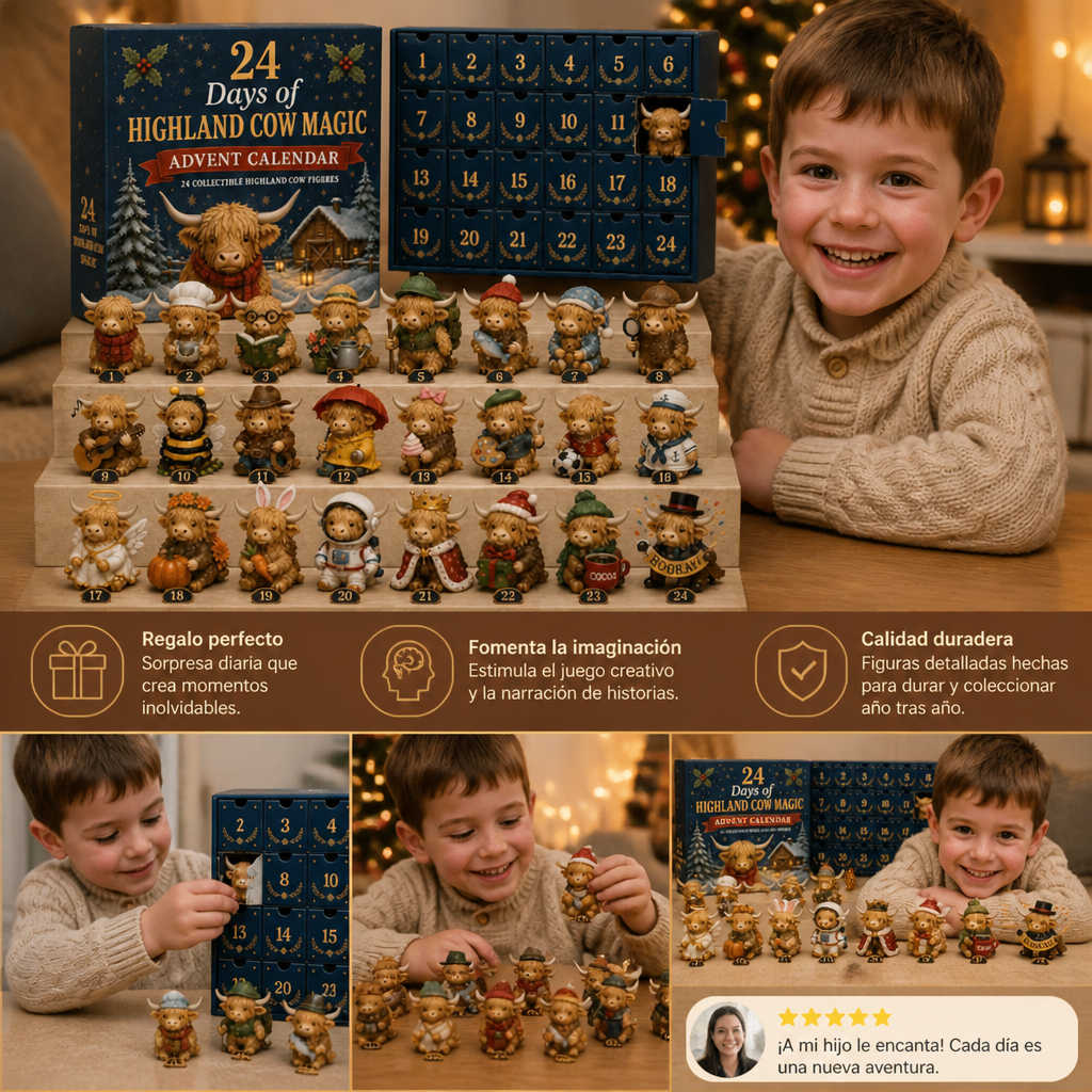 Calendario de Adviento de 24 días con mini figuras coleccionables de vacas Highland