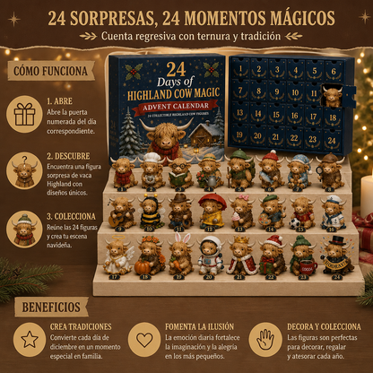 Calendario de Adviento de 24 días con mini figuras coleccionables de vacas Highland