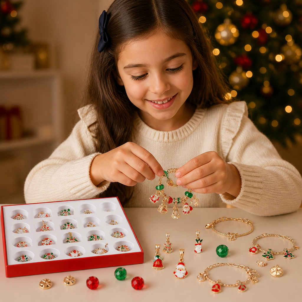 Calendario de Adviento de 24 días con pulseras navideñas – Set DIY para crear joyas para niñas