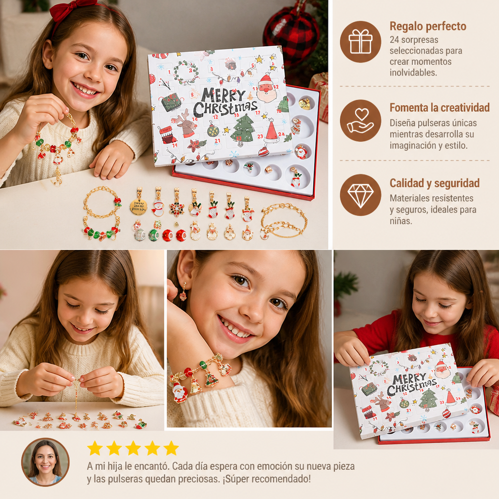 Calendario de Adviento de 24 días con pulseras navideñas – Set DIY para crear joyas para niñas