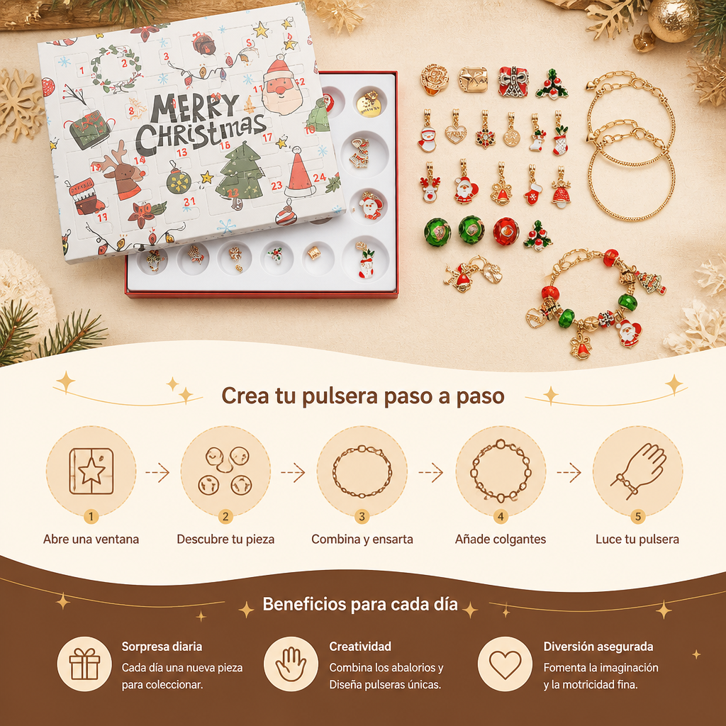 Calendario de Adviento de 24 días con pulseras navideñas – Set DIY para crear joyas para niñas