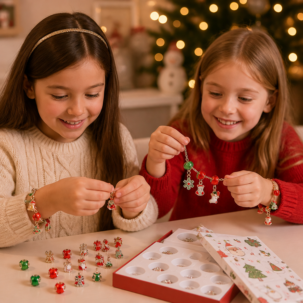 Calendario de Adviento de 24 días con pulseras navideñas – Set DIY para crear joyas para niñas