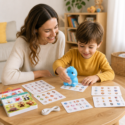 Tarjetas Interactivas Parlantes de Dinosaurios y Pegatinas – Set de Aprendizaje Montessori de Fonética y Palabras Visuales