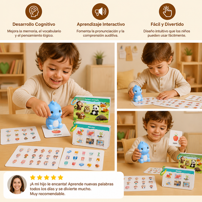 Tarjetas Interactivas Parlantes de Dinosaurios y Pegatinas – Set de Aprendizaje Montessori de Fonética y Palabras Visuales
