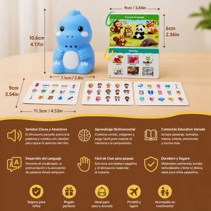 Tarjetas Interactivas Parlantes de Dinosaurios y Pegatinas – Set de Aprendizaje Montessori de Fonética y Palabras Visuales