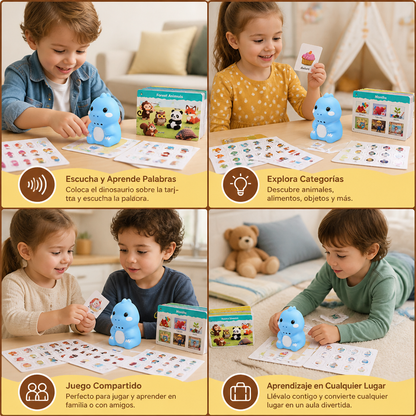 Tarjetas Interactivas Parlantes de Dinosaurios y Pegatinas – Set de Aprendizaje Montessori de Fonética y Palabras Visuales