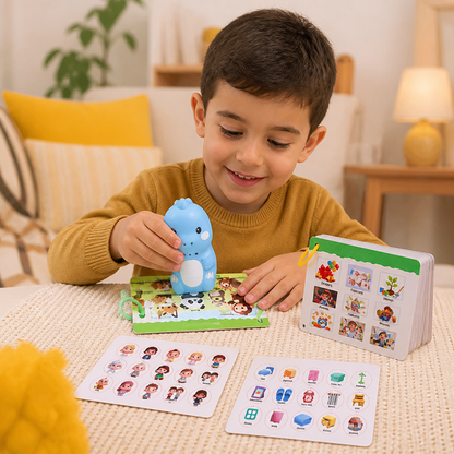 Tarjetas Interactivas Parlantes de Dinosaurios y Pegatinas – Set de Aprendizaje Montessori de Fonética y Palabras Visuales