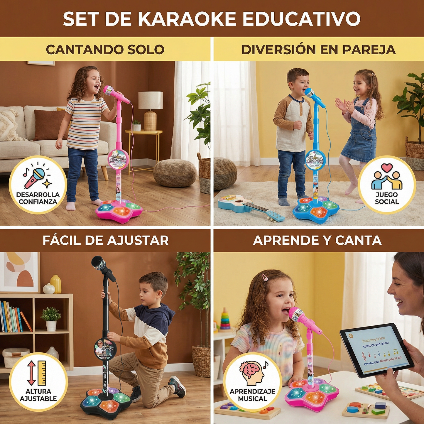 Set de karaoke para niños con micrófono y soporte – Juego educativo musical