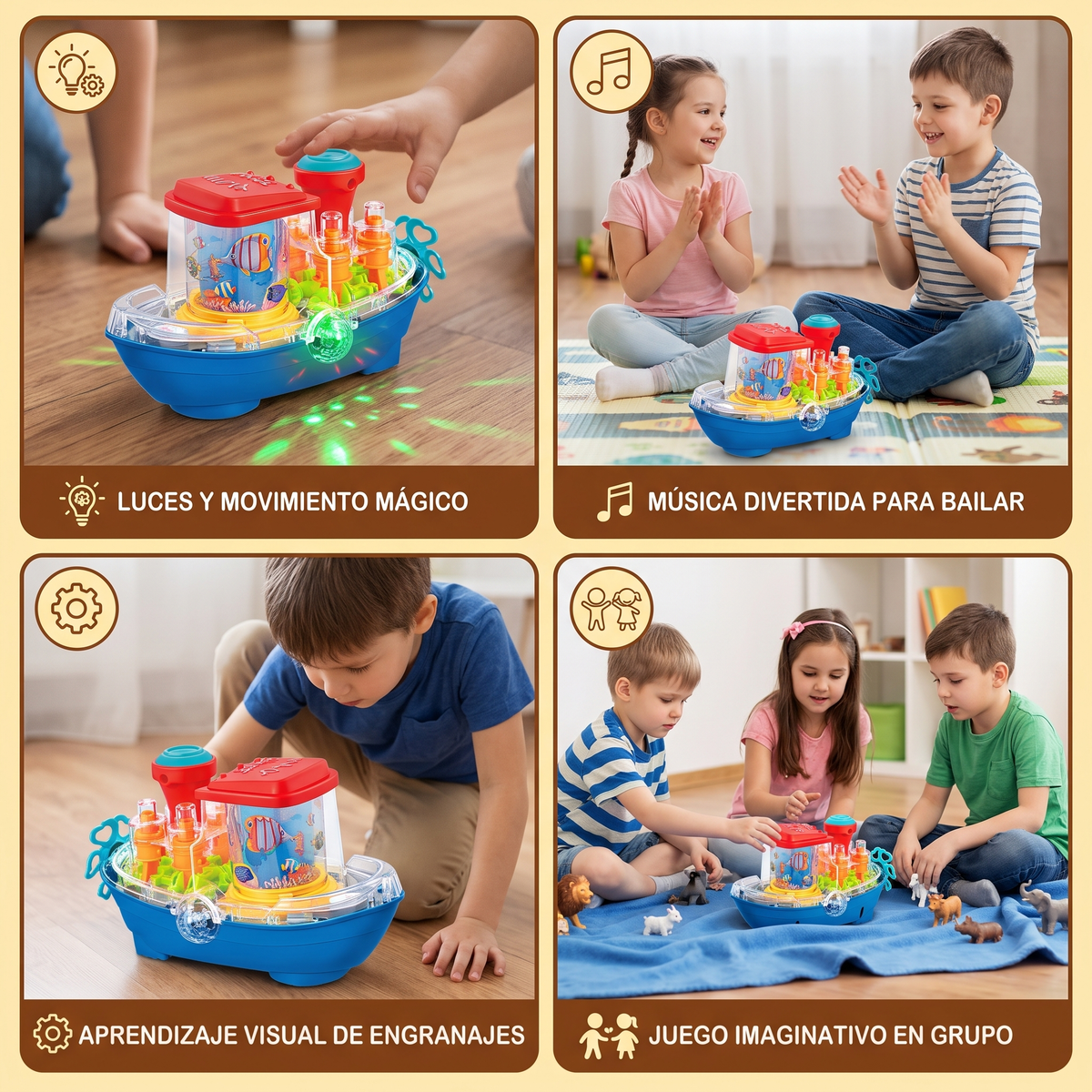 Barco de Engranajes Luminoso – Juguete Eléctrico Musical para Niños