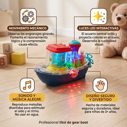 Barco de Engranajes Luminoso – Juguete Eléctrico Musical para Niños